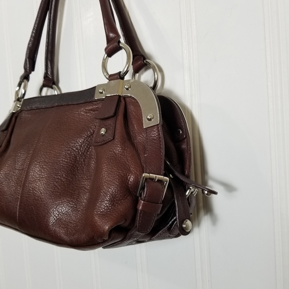 B. Makowsky Handbag Womens Brown Leather Satchel Shoulder Bag Purse Double Strap - Picture 4 of 16